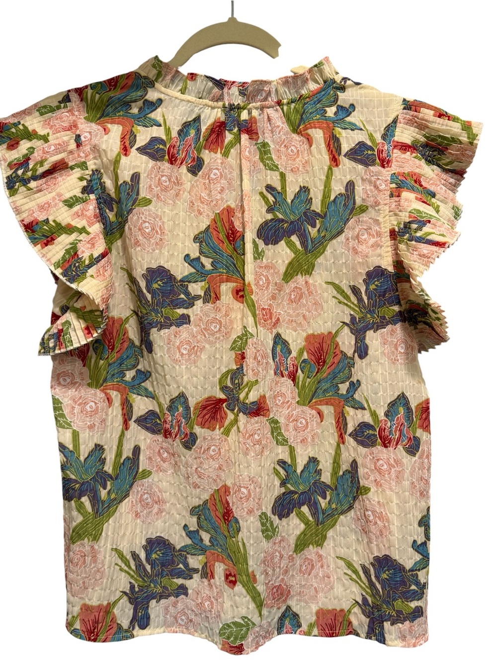 VOY Textured Floral Plissé Ruffle Sleeve Top SMALL fairycore - Picture 2 of 6
